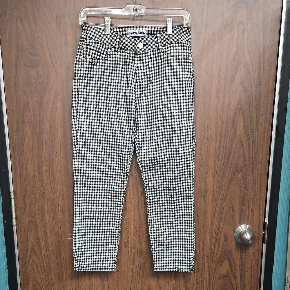 Nygard Size 6 Black White Gingham Skinny Crop Pants